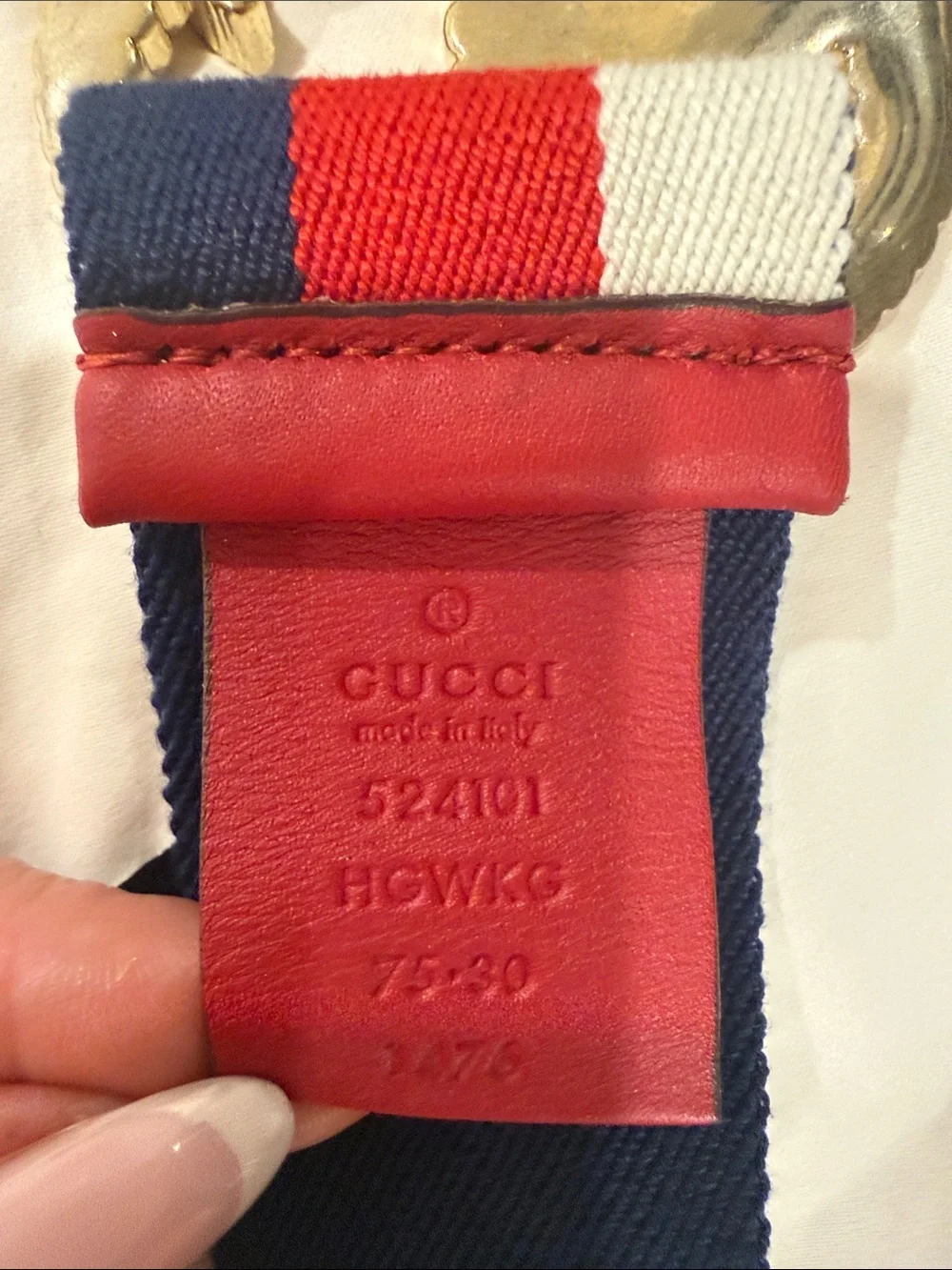 NWT Gucci Web Double G Elastic Belt Navy Red Ivory Gold Buckle Size 75/36 Made i